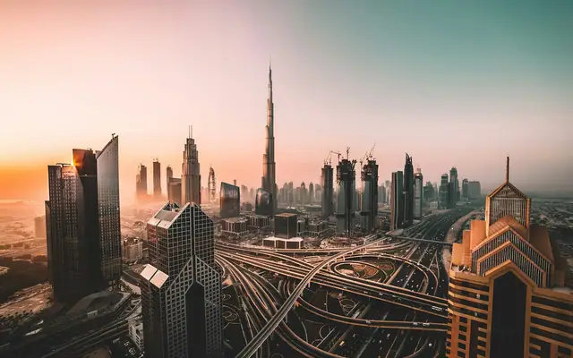 Burj Khalifa rising over the Dubai skyline