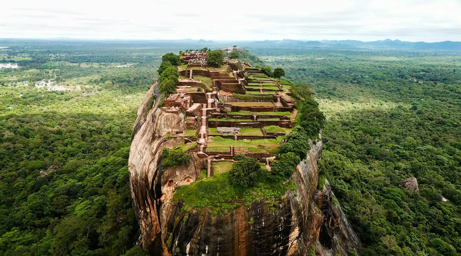 Aerial view of the Sigiriya rock fortress above the forest