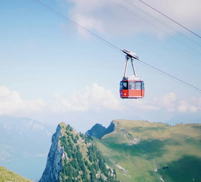 Cable car climbing a mountainside